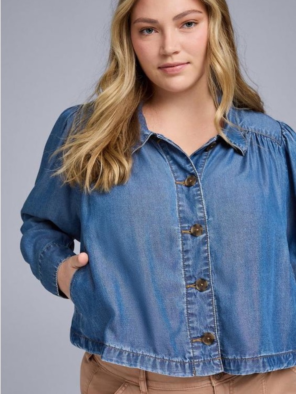 torrid Belle Isle Collection Blue Denim Button-Front Shirt Jacket
